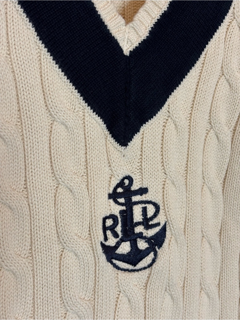 LAUREN Ralph Lauren Cable Knit Cotton Cricket Sweater Embroidered Anchor M - Picture 4 of 8